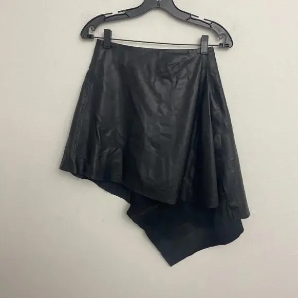 Lamarque Leather Celeste Skirt Side slit draped asymmetric hem SZ 2 NWT $385msrp - Picture 6 of 9